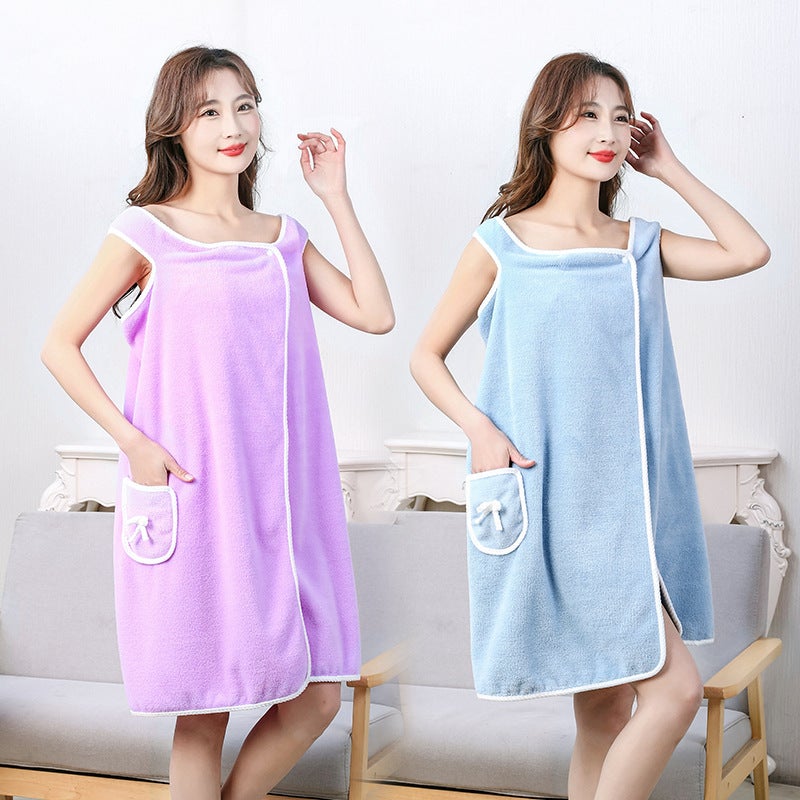 Thickened Coral Fleece Sling Bath Skirt Women'S Adult Household Bath Soft Absorbent Bathrobe Wearing Bath Towel - Image 4