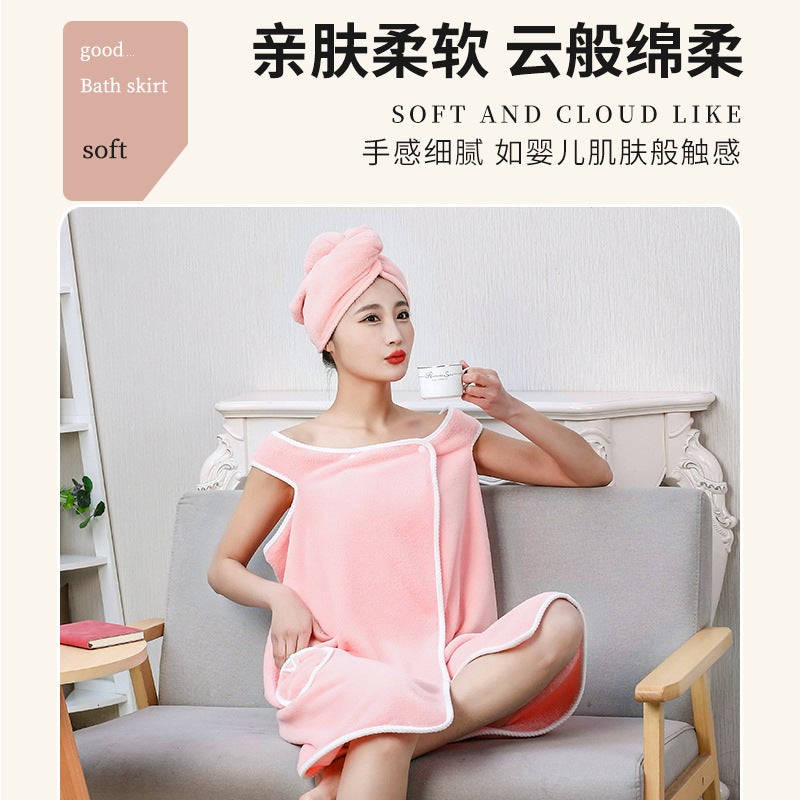 Thickened Coral Fleece Sling Bath Skirt Women'S Adult Household Bath Soft Absorbent Bathrobe Wearing Bath Towel - Image 5