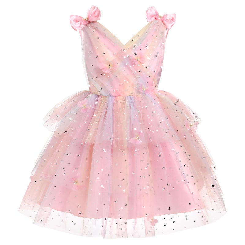 IMEKIS First Birthday Outfit Girl Butterfly Dress for Toddler 2nd 3rd 4th 5th Birthday Cake Smash Photoshoot Kids Princess Formal Spring Baby Tulle Party Wedding Gowns Rainbow Pink 1824 Months