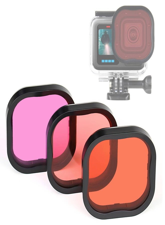GEPULY 3-Pack Dive Filters for GoPro Hero12 11 10 9 8 Waterproof Housing Case(Red,Light Red,Magenta Filters)-Professional Color Correction in Deep Diving/Scuba Snorkeling/Underwater Photography - Image 1
