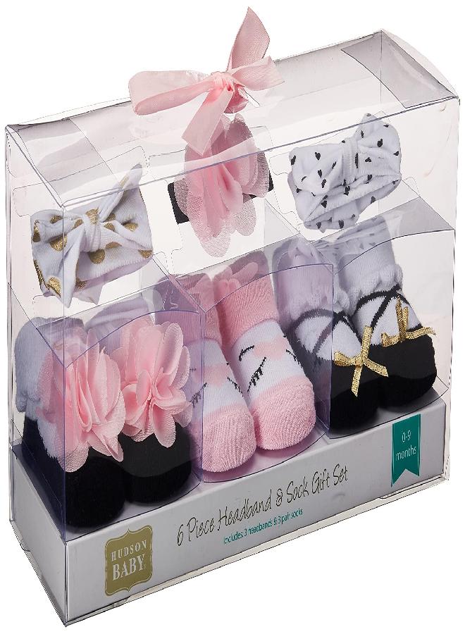 hudson baby Hudson Baby Infant Girl Headband and Socks Giftset Heart, One Size - Image 2