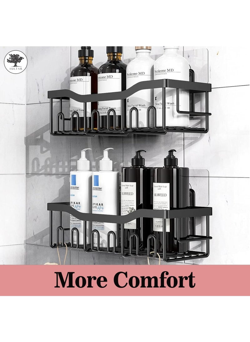 sulfar MS Bathroom Rack For Shampoo Organizer With Shelf Adhesive Bathroom Shelf Rack Self Adhesive Wall Storage Organizer For Kitchen And Bathroom (Black) Pack of 2  - Image 3