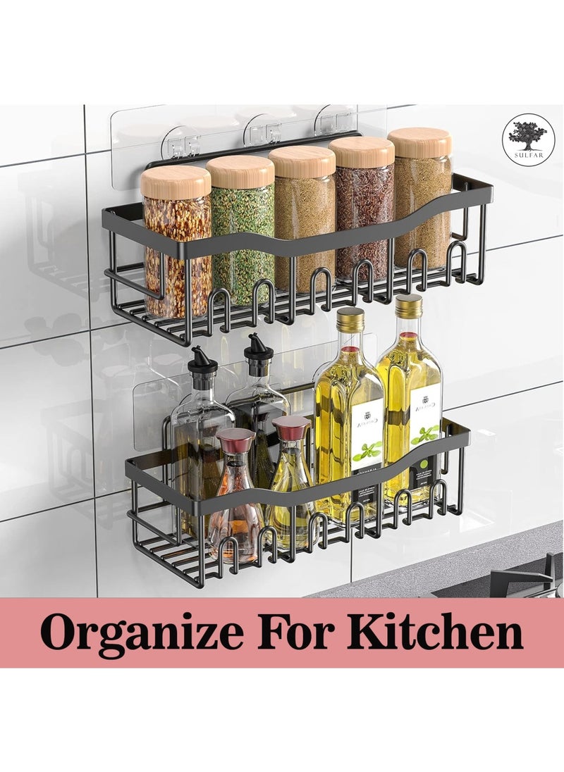 sulfar MS Bathroom Rack For Shampoo Organizer With Shelf Adhesive Bathroom Shelf Rack Self Adhesive Wall Storage Organizer For Kitchen And Bathroom (Black) Pack of 2  - Image 5