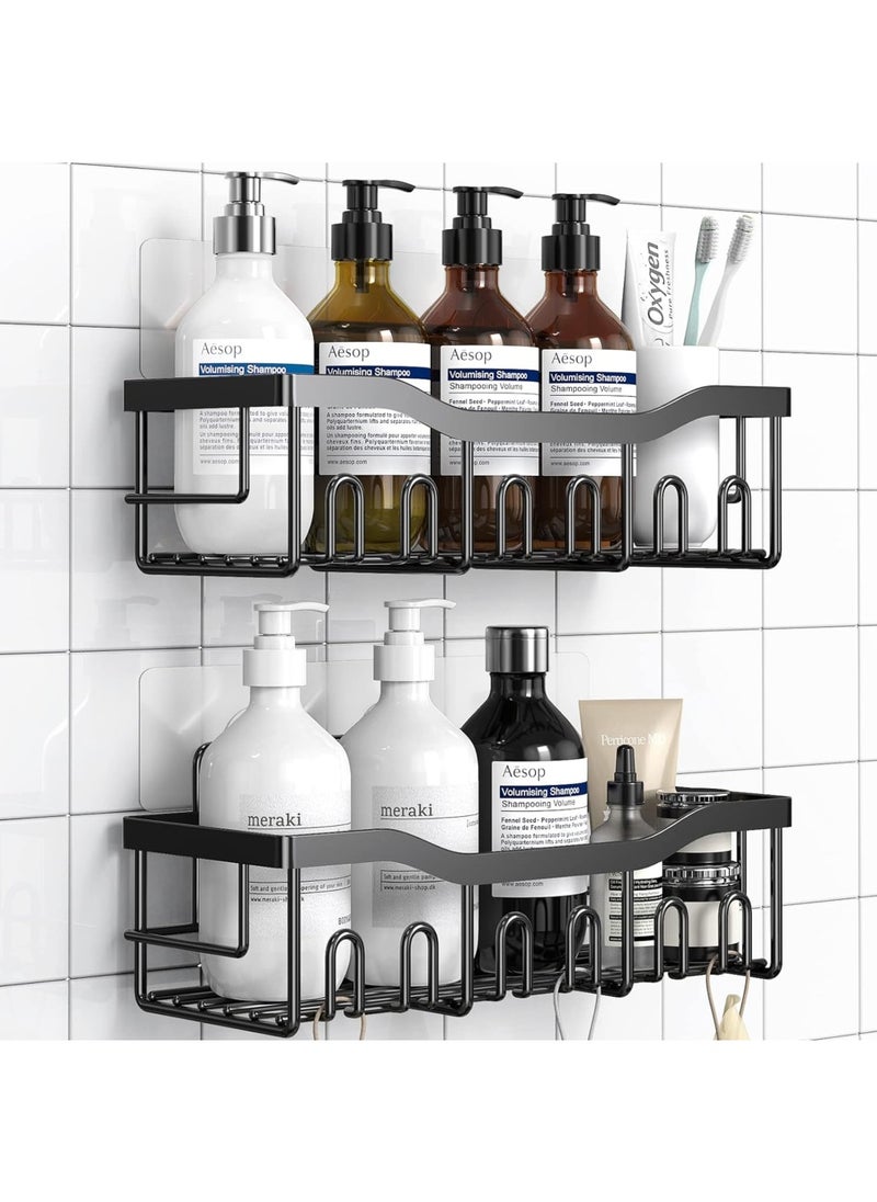 sulfar MS Bathroom Rack For Shampoo Organizer With Shelf Adhesive Bathroom Shelf Rack Self Adhesive Wall Storage Organizer For Kitchen And Bathroom (Black) Pack of 2  - Image 1