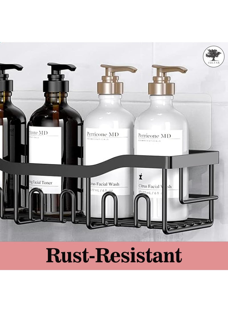 sulfar MS Bathroom Rack For Shampoo Organizer With Shelf Adhesive Bathroom Shelf Rack Self Adhesive Wall Storage Organizer For Kitchen And Bathroom (Black) Pack of 2  - Image 4
