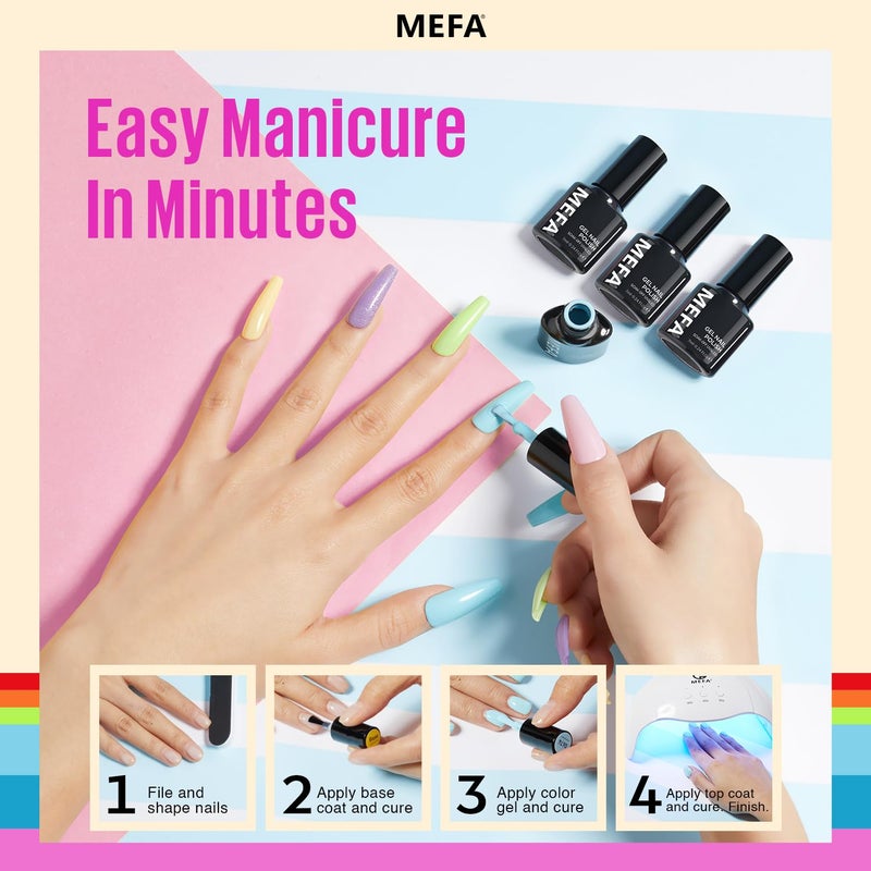 MEFA 35 Pcs Neon Gel Nail Polish Set, 32 Colors Summer Bright Gel Polish Set with Matte/Glossy Base Top Coat Pink Collection Nail Art Manicure DIY Salon Home Decoration Beginners Gifts for Women - Image 5