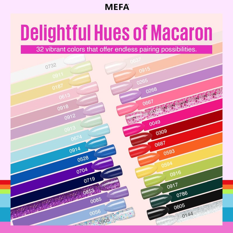 MEFA 35 Pcs Neon Gel Nail Polish Set, 32 Colors Summer Bright Gel Polish Set with Matte/Glossy Base Top Coat Pink Collection Nail Art Manicure DIY Salon Home Decoration Beginners Gifts for Women - Image 4