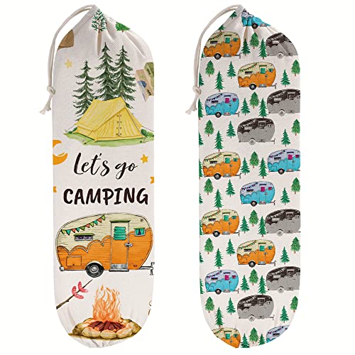 WELLBANEE 2Pcs Camping RV Essentials Plastic Bag Holder, Reusable Hanging Grocery Bags Holder for Camper RV Accessories, Portable Trash Bags Organizer for Camper Must Haves, Picnics, Beach, Hiking - Image 1