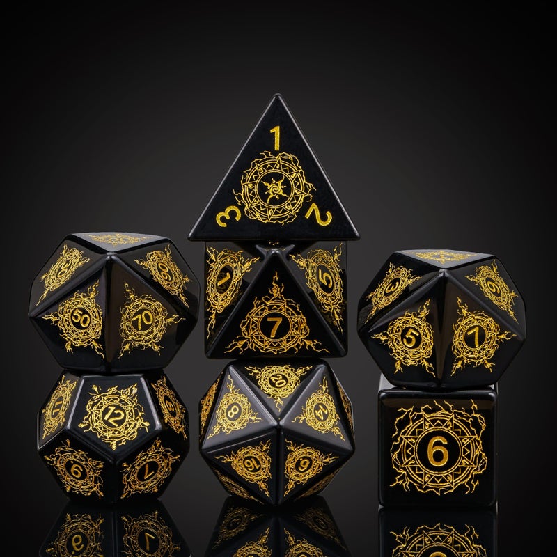 UDIXI Gemstone DND Dice Set 7PCS Obsidian Stone Dice Set DD with Gift Case for Role Playing Game and Tabletop Game - Image 3