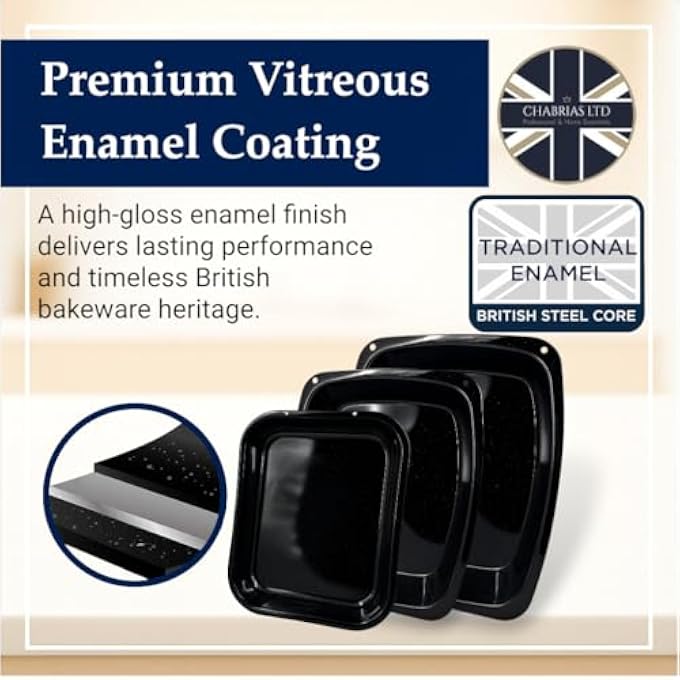 Samuel Groves Uk Made 3 Piece Vitreous Enamel Roasting Tin Baking Tray Pans Set 37Cm33Cm28Cm - Image 4
