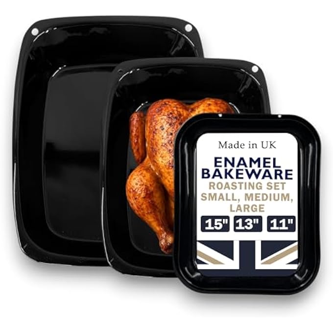 Samuel Groves Uk Made 3 Piece Vitreous Enamel Roasting Tin Baking Tray Pans Set 37Cm33Cm28Cm - Image 2