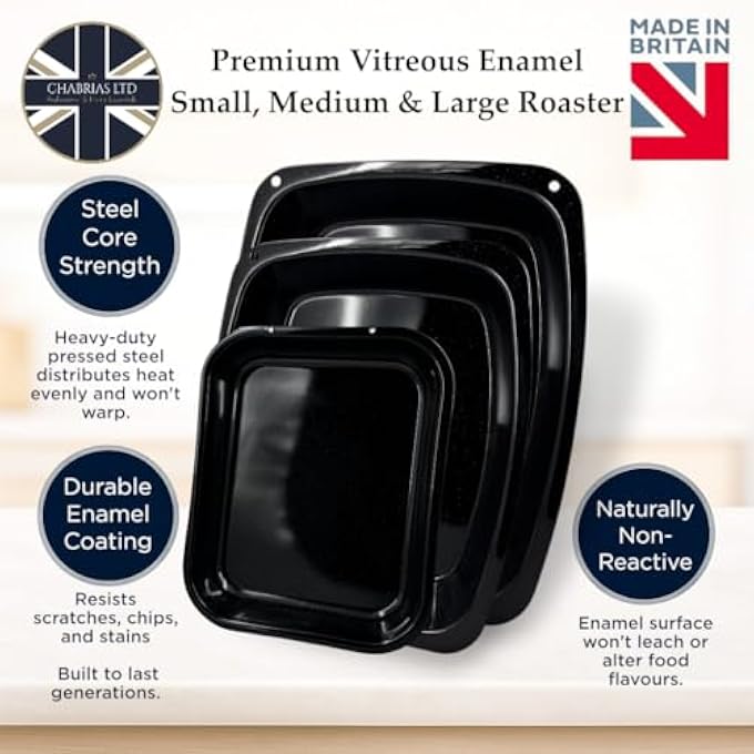 Samuel Groves Uk Made 3 Piece Vitreous Enamel Roasting Tin Baking Tray Pans Set 37Cm33Cm28Cm - Image 3