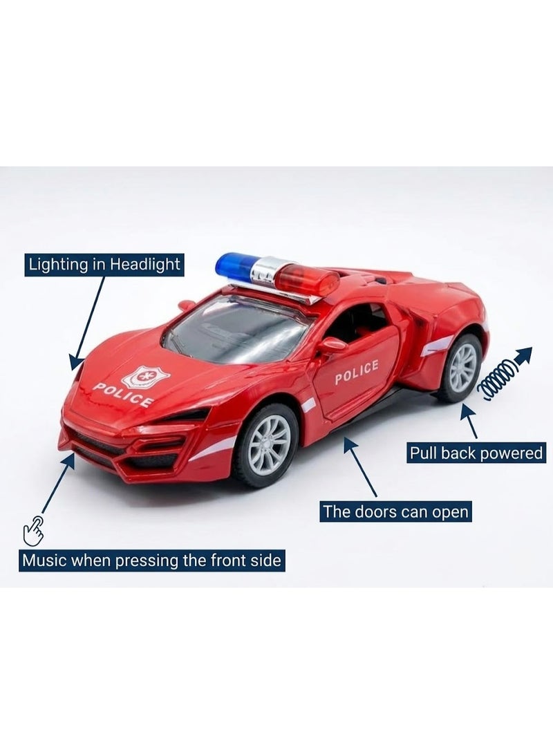 TOOLY Die-cast pull-back metal police car with music, lights, and manual doors,Red colour , pack size 15.8x6x6.8 CM. - Image 4