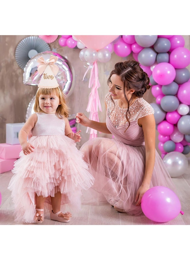 زينة عيد الميلاد الثاني للبنات، قبعة عيد ميلاد وردية لامعة، إكسسوار لملابس عيد الميلاد الثاني، قبعتان مخروطيتان كدعامة للتصوير الفوتوغرافي للاحتفال بعيد ميلاد فتاة تبلغ من العمر عامين - Image 5