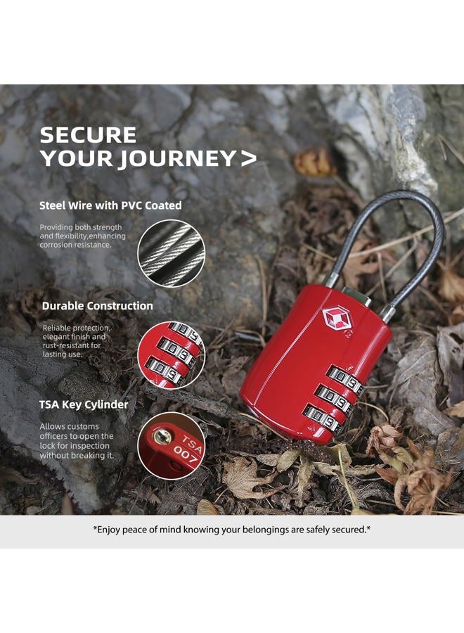 UP Security TSA Locks for Luggage, Small Padlock Combination with Cable, Luggage Locks TSA Approved, Combo Padlock with Code, for Travel Suitcase, Gym Locker, Gun Case, Backpack Zipper (Black+Red - Image 5