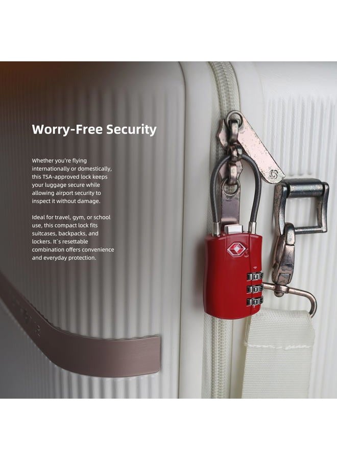 UP Security TSA Locks for Luggage, Small Padlock Combination with Cable, Luggage Locks TSA Approved, Combo Padlock with Code, for Travel Suitcase, Gym Locker, Gun Case, Backpack Zipper (Black+Red - Image 3