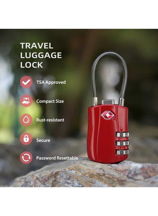 UP Security TSA Locks for Luggage, Small Padlock Combination with Cable, Luggage Locks TSA Approved, Combo Padlock with Code, for Travel Suitcase, Gym Locker, Gun Case, Backpack Zipper (Black+Red - Image 4