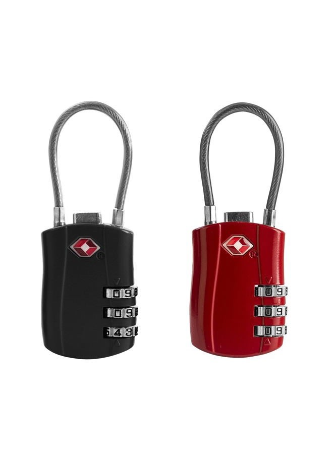 UP Security TSA Locks for Luggage, Small Padlock Combination with Cable, Luggage Locks TSA Approved, Combo Padlock with Code, for Travel Suitcase, Gym Locker, Gun Case, Backpack Zipper (Black+Red - Image 1