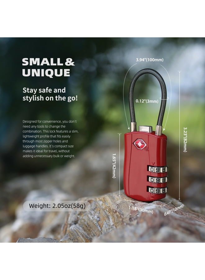 UP Security TSA Locks for Luggage, Small Padlock Combination with Cable, Luggage Locks TSA Approved, Combo Padlock with Code, for Travel Suitcase, Gym Locker, Gun Case, Backpack Zipper (Black+Red - Image 2