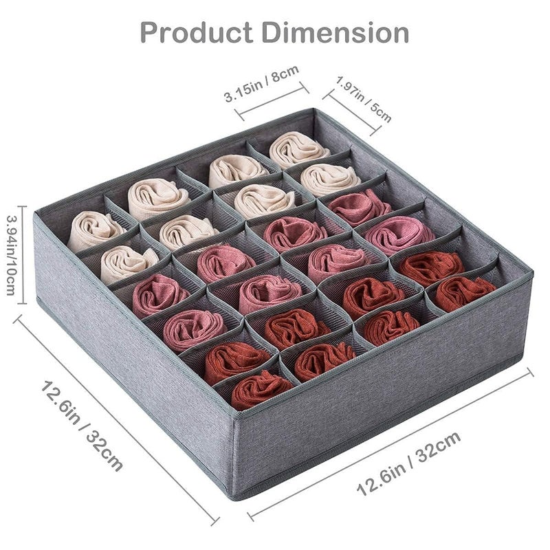 DREHOTRY Sock Storage Drawer Organizer Divider Underwear Organizer Fabric Dresser Drawer Organizers Storage Boxes for Socks Lingerie Handkerchiefs Ties Grey - Image 2