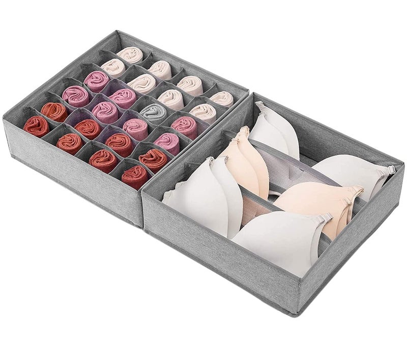DREHOTRY Sock Storage Drawer Organizer Divider Underwear Organizer Fabric Dresser Drawer Organizers Storage Boxes for Socks Lingerie Handkerchiefs Ties Grey - Image 1