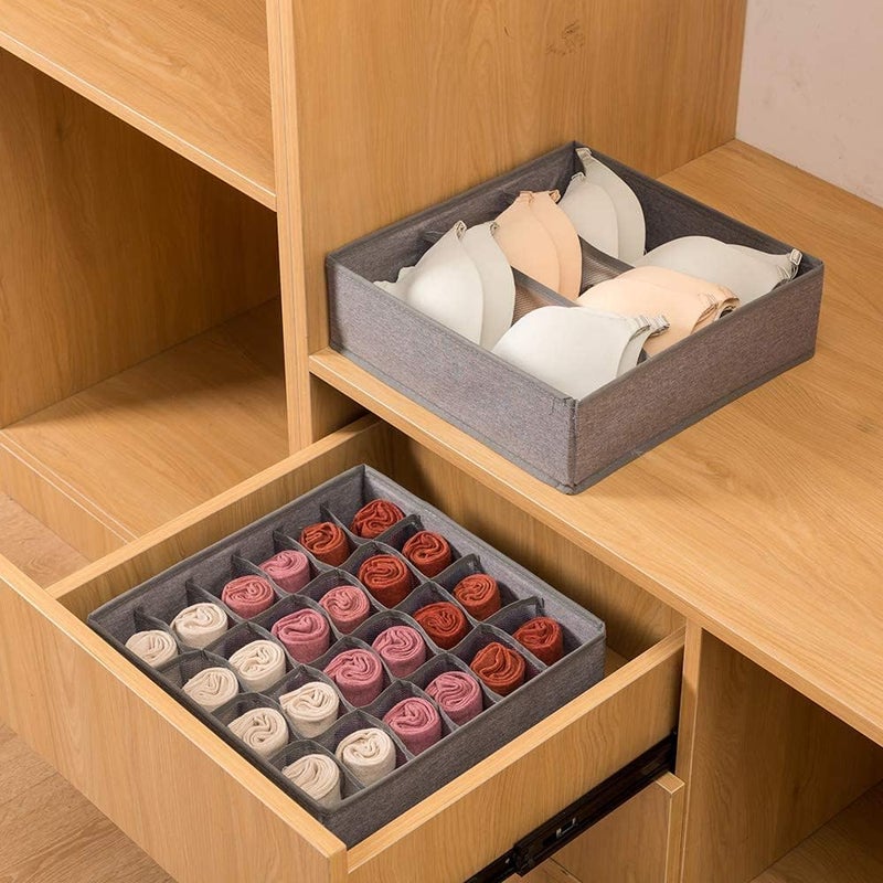 DREHOTRY Sock Storage Drawer Organizer Divider Underwear Organizer Fabric Dresser Drawer Organizers Storage Boxes for Socks Lingerie Handkerchiefs Ties Grey - Image 5