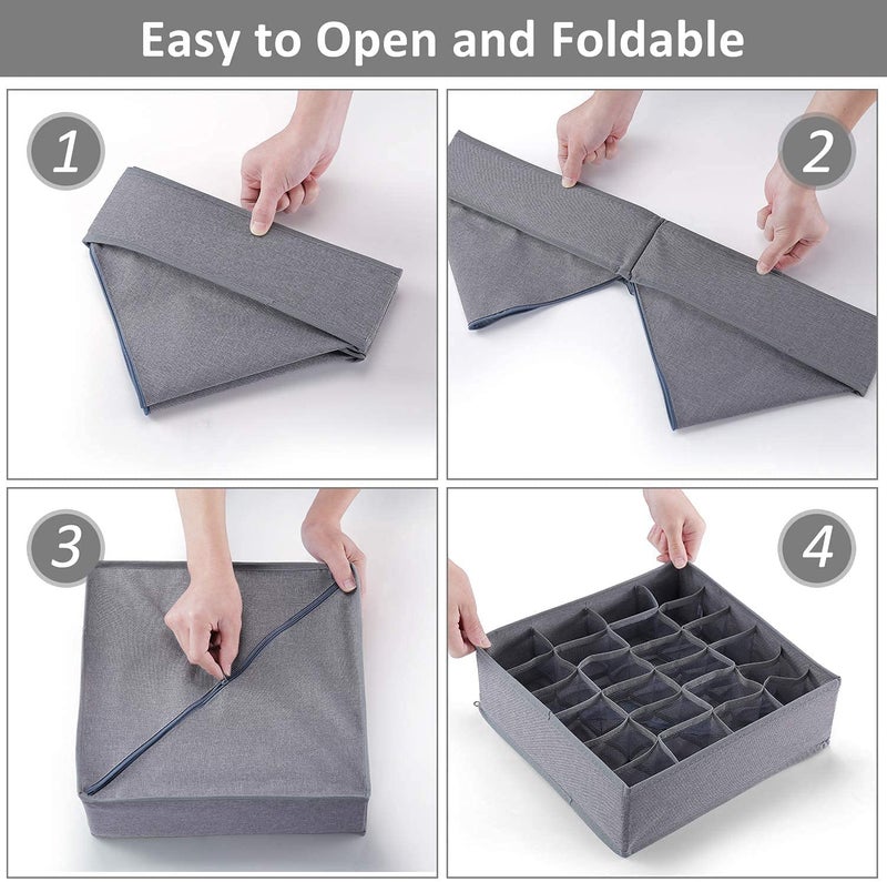 DREHOTRY Sock Storage Drawer Organizer Divider Underwear Organizer Fabric Dresser Drawer Organizers Storage Boxes for Socks Lingerie Handkerchiefs Ties Grey - Image 4