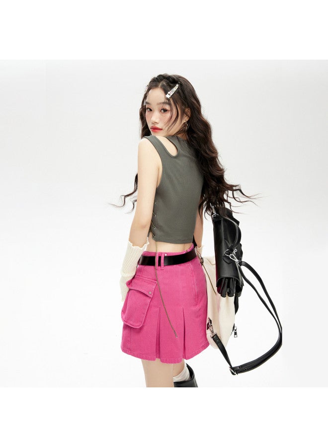 EPTISON Women's Short Sleeveless Top - Summer Vintage American Print Round Neck Crochet Tie Front Sweet & Spicy Style Tank Top - Image 5