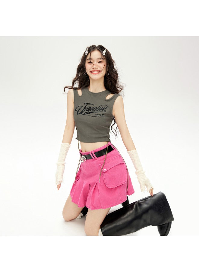 EPTISON Women's Short Sleeveless Top - Summer Vintage American Print Round Neck Crochet Tie Front Sweet & Spicy Style Tank Top - Image 3