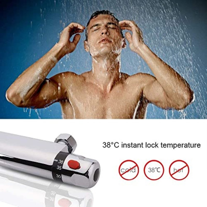 Chrome Thermostatic Shower Mixer, Wall Mounted Shower Mixer Valve Anti Scald Tap, Hot and Cold Water Mixer Intelligent Constant Temperature - Image 3