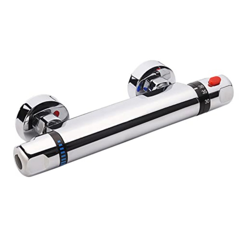 Chrome Thermostatic Shower Mixer, Wall Mounted Shower Mixer Valve Anti Scald Tap, Hot and Cold Water Mixer Intelligent Constant Temperature - Image 1
