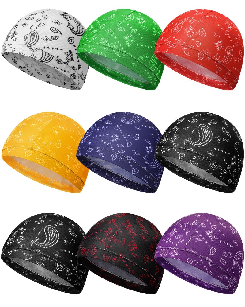 Jeere 9 Pcs Cooling Skull Cap Camo Liner Sweat Wicking Lightweight Cycling Cap Running hat for Men Women(Mixed,Paisley) - Image 1