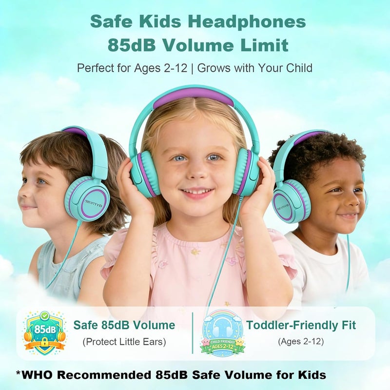 IMYB Kids Headphones - Over-Ear Headphones for Kids/Children/Teens/Boys/Girls/Smartphones/School/Kindle/Airplane Travel/Plane/Tablet, Lightweight Headset with Aux 3.5mm Jack Connection - Image 2
