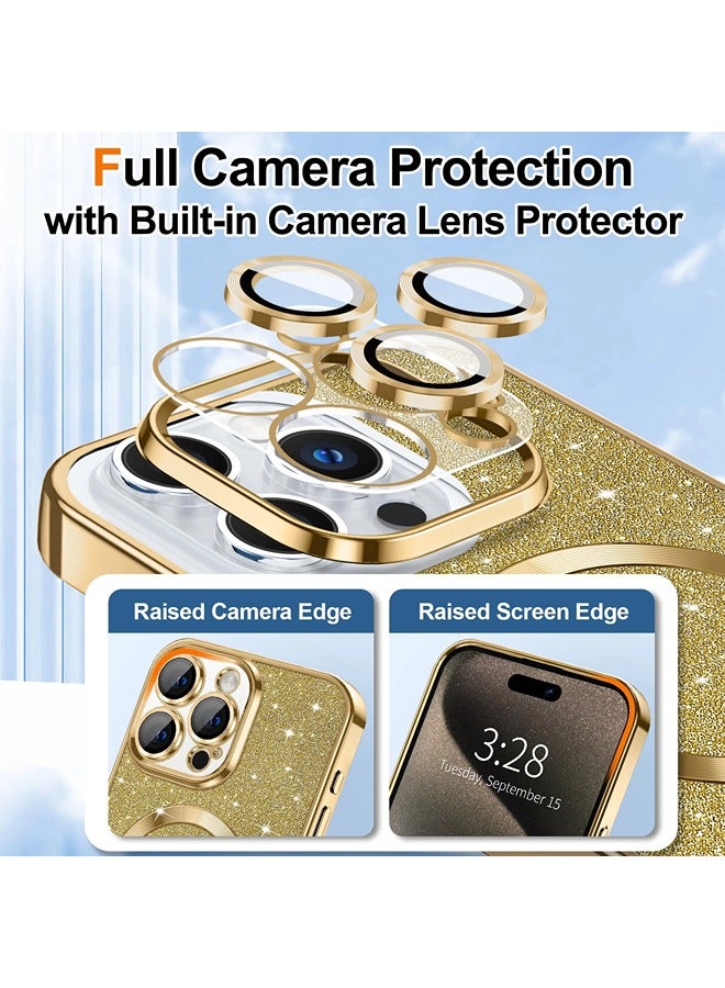 ShebSheb iPhone 15 Pro Case Glitter, Clear Magnetic Phone Cases with Camera Lens Protector [Compatible with MagSafe] Bling Sparkle Plating Soft TPU Shockproof Protective Cover Women Girls - Image 3