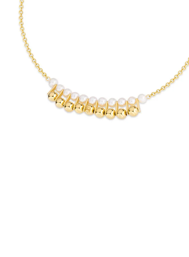 Saint Honore Paris Celeste 925 Silver FreWater Pearls Double Layer Necklace With Sil Beads - 400+50mm
