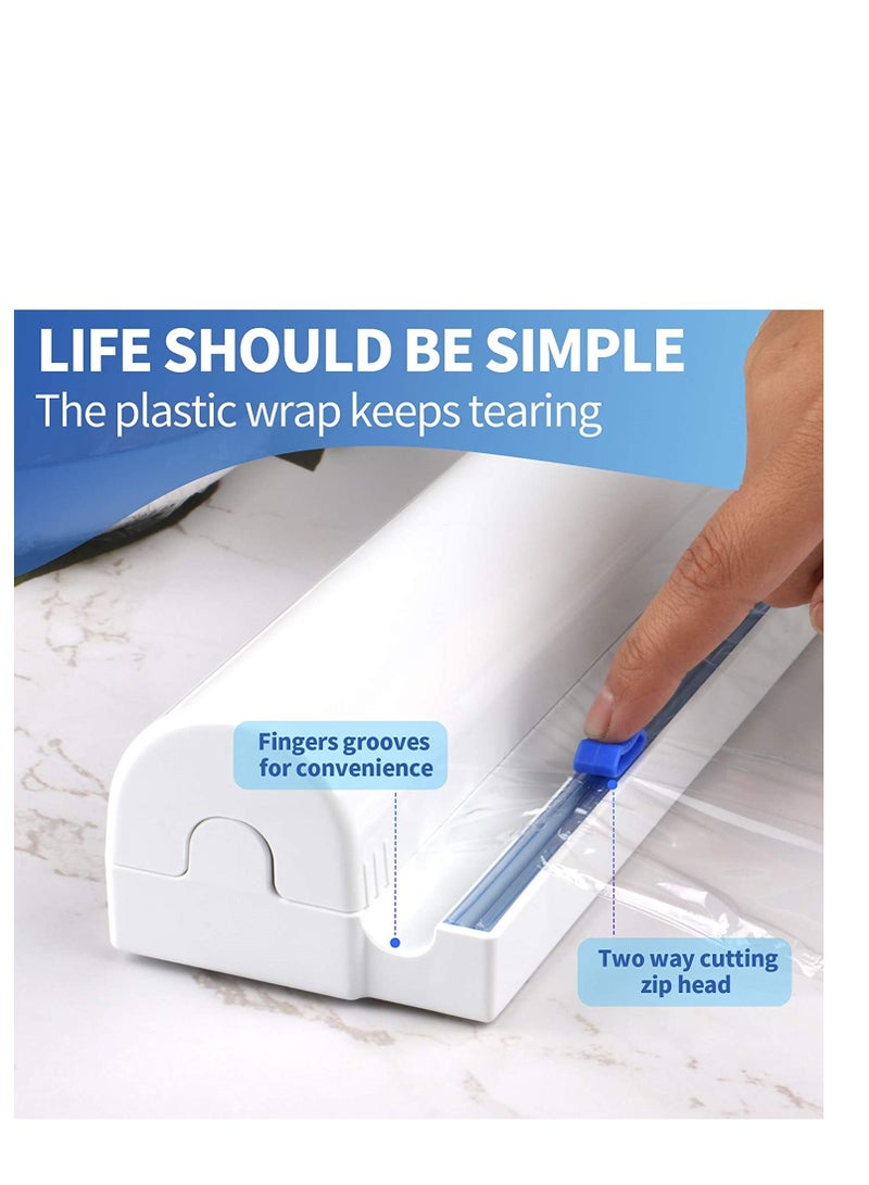 KASTWAVE Plastic Wrap Dispenser, Household Reusable Food Plastic Wrap Dispenser with Cutter, Tin/Aluminum Foil Dispenser with Cutter, BPA Free, White, 1 Pcs  - Image 4