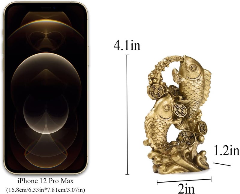 BRABUD Resin Money Fish with Waves Statue Feng Shui Wealth Carp Good Fortune Lucky Figurine Home Office Shop Decoration TQGJBS90 - Image 2