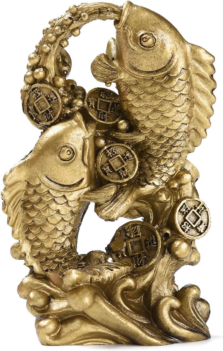 BRABUD Resin Money Fish with Waves Statue Feng Shui Wealth Carp Good Fortune Lucky Figurine Home Office Shop Decoration TQGJBS90 - Image 1