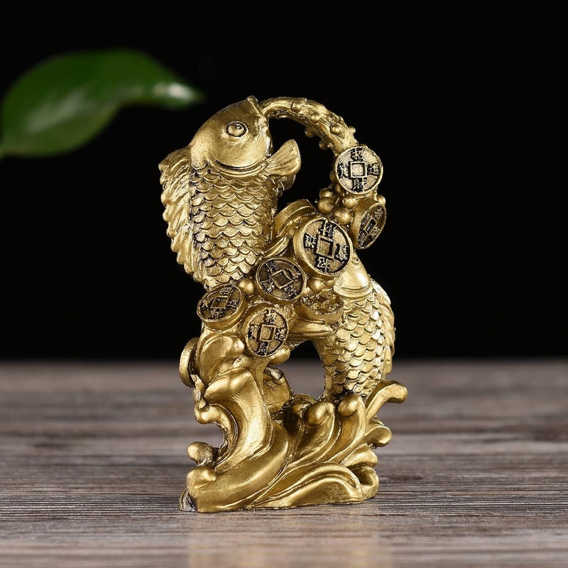 BRABUD Resin Money Fish with Waves Statue Feng Shui Wealth Carp Good Fortune Lucky Figurine Home Office Shop Decoration TQGJBS90 - Image 3