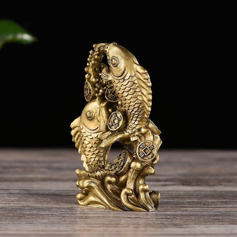 BRABUD Resin Money Fish with Waves Statue Feng Shui Wealth Carp Good Fortune Lucky Figurine Home Office Shop Decoration TQGJBS90 - Image 4
