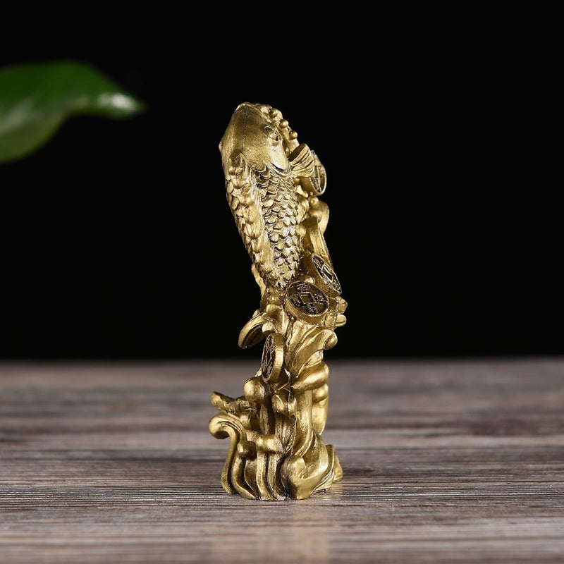 BRABUD Resin Money Fish with Waves Statue Feng Shui Wealth Carp Good Fortune Lucky Figurine Home Office Shop Decoration TQGJBS90 - Image 5