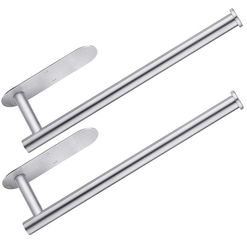 CUXIXA Paper Towel Holder Under Cabinet 2 PackStainless Steel Paper Towel Holder Wall Mount for Kitchen Bathroom RV Paper Towel Rack with Self Adhesive and Screws Silver