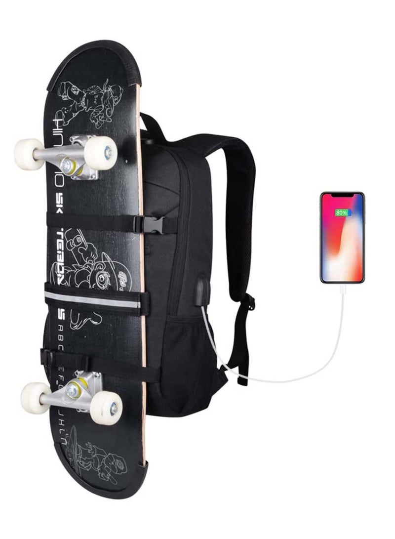 Generic Skateboard Backpack Laptop Backpack Rucksack with USB Charging Port AntiTheft Lock Water Resistant Fits up to 15617 Inch Laptop for College School Business Travel Men BoyBlack  - Image 2