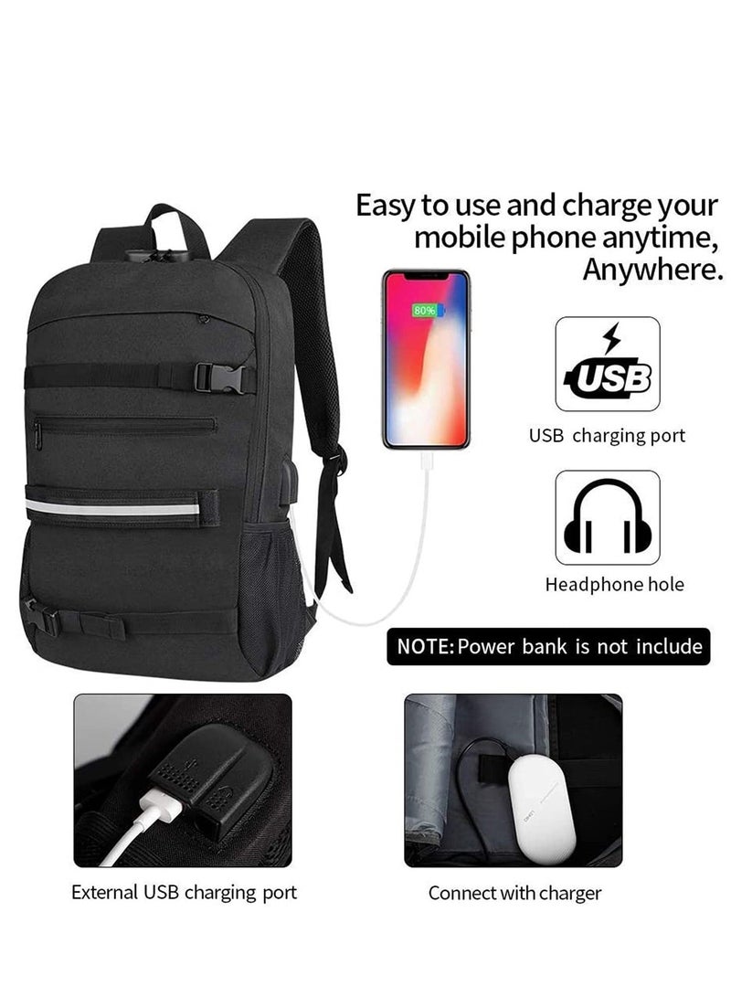 Generic Skateboard Backpack Laptop Backpack Rucksack with USB Charging Port AntiTheft Lock Water Resistant Fits up to 15617 Inch Laptop for College School Business Travel Men BoyBlack  - Image 1