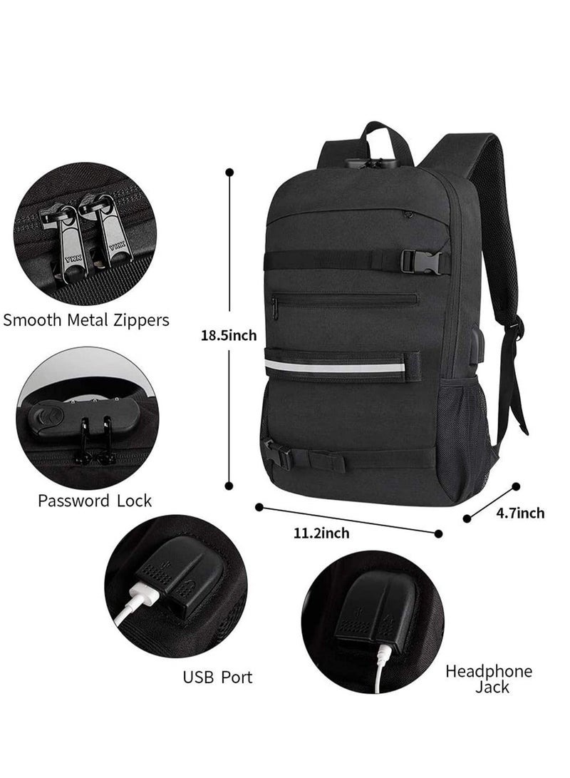 Generic Skateboard Backpack Laptop Backpack Rucksack with USB Charging Port AntiTheft Lock Water Resistant Fits up to 15617 Inch Laptop for College School Business Travel Men BoyBlack  - Image 4