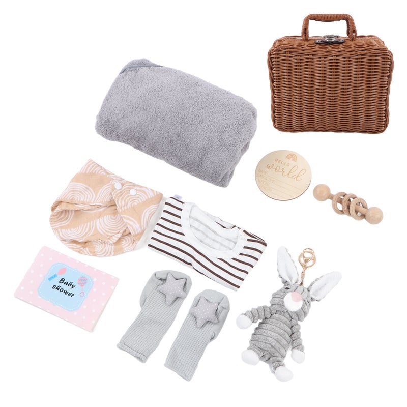 Baby Shower Gift Basket: Soft Plush Toy with Teething Rattle - Reusable Wooden Basket for Newborns, Toddlers, Baby Boys and Girls - Image 1