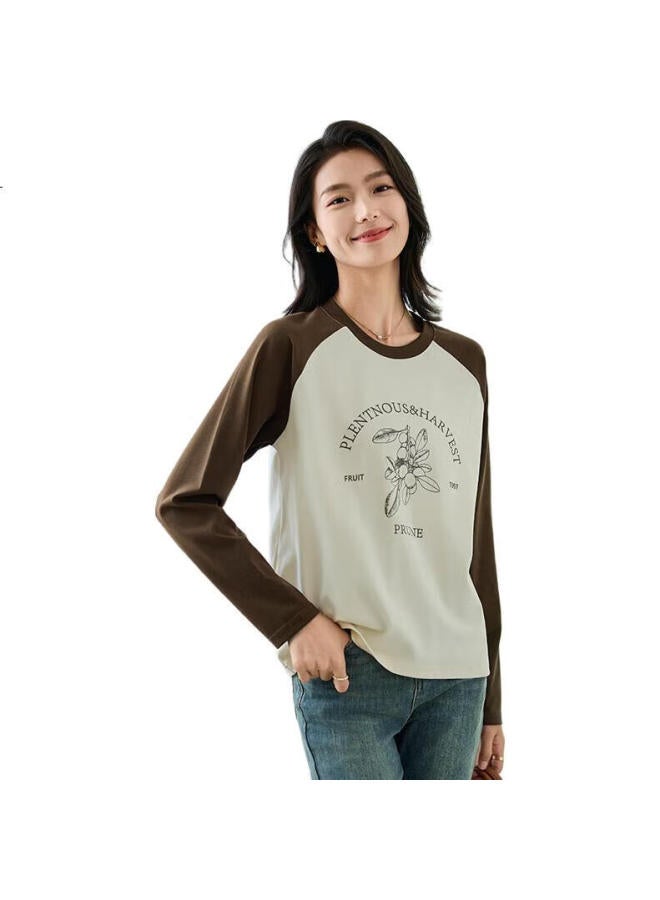 First Application Chushen Chunqiu Long-Sleeve T-Shirt For Women, Wilderness Maillard Round Neck, Contrasting Color Splicing, Simple Loose Base Shirt S143T2022 - Image 2
