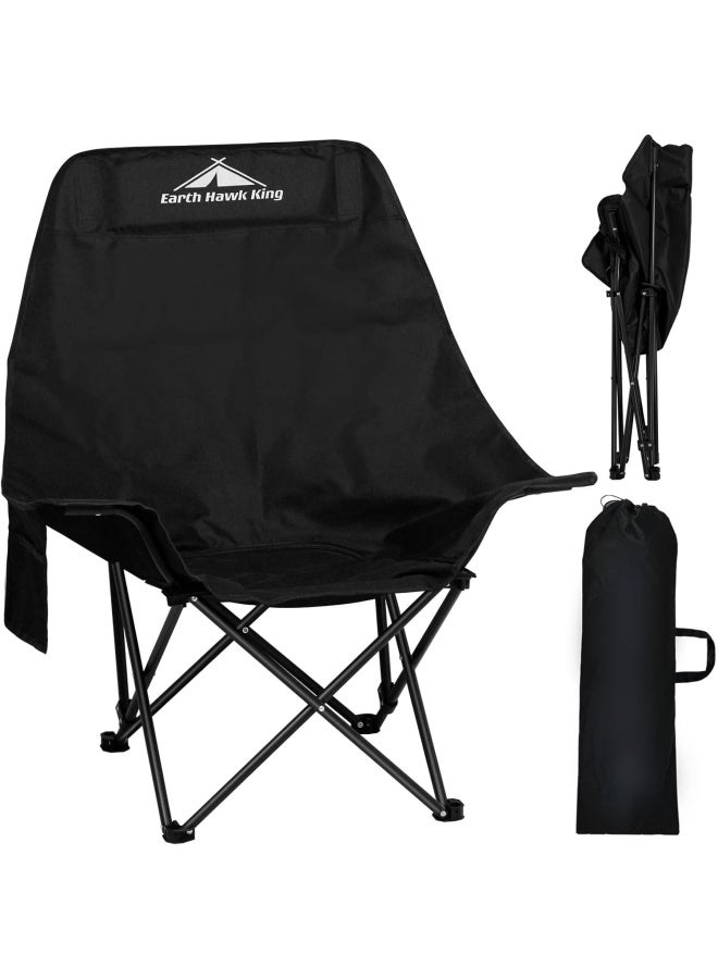 SKY-TOUCH Black Portable Folding Camping Chair with Fully Padded Seat and Backrest, Comes with Carry Bag and Side Pockets, Suitable for Outdoor Fishing, Hiking, Backpacking, Picnic, Beach, Traveling. - Image 1
