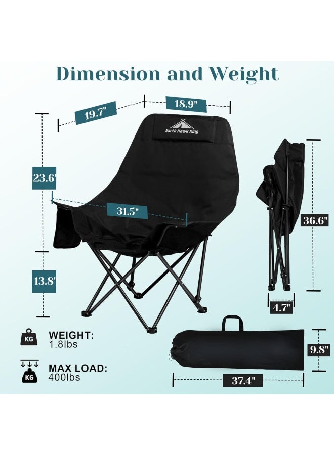 SKY-TOUCH Black Portable Folding Camping Chair with Fully Padded Seat and Backrest, Comes with Carry Bag and Side Pockets, Suitable for Outdoor Fishing, Hiking, Backpacking, Picnic, Beach, Traveling. - Image 4