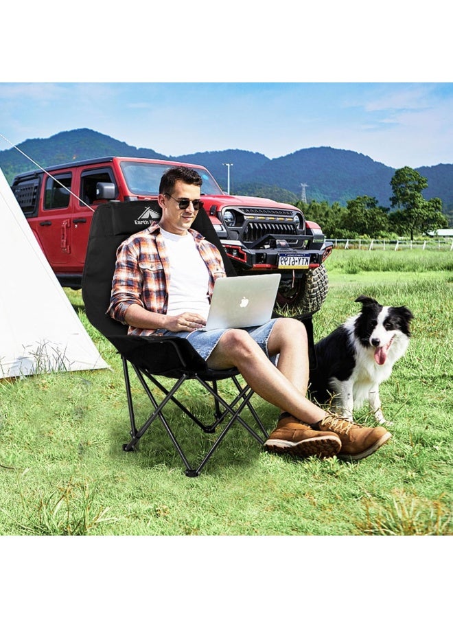 SKY-TOUCH Black Portable Folding Camping Chair with Fully Padded Seat and Backrest, Comes with Carry Bag and Side Pockets, Suitable for Outdoor Fishing, Hiking, Backpacking, Picnic, Beach, Traveling. - Image 2